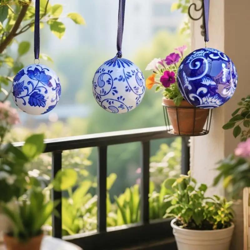 K1AE Handgefertigtes Blau-Weißes Keramik-Festivalschmuck-Set aus 6 Stück Elegante Weihnachtsdekorationen für den Baum