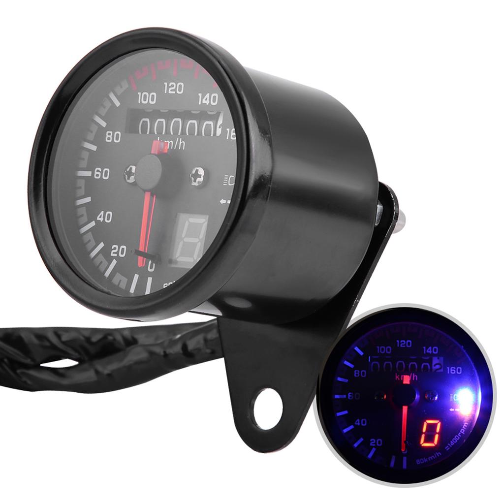 Universal Motorcycle Digital Odometer Speedometer Tachometer Gauge with LED Indicator Black