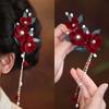 Red Camellia Tassel Hair Clips for Bridal Updo or Evening Gown