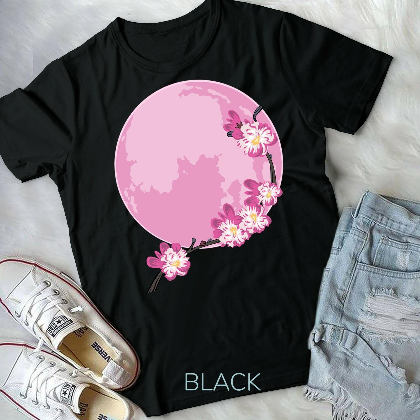 Pink Moon Sakura Flowers Japanese Cherry Blossom Flowers Unisex Form T-shirt XL