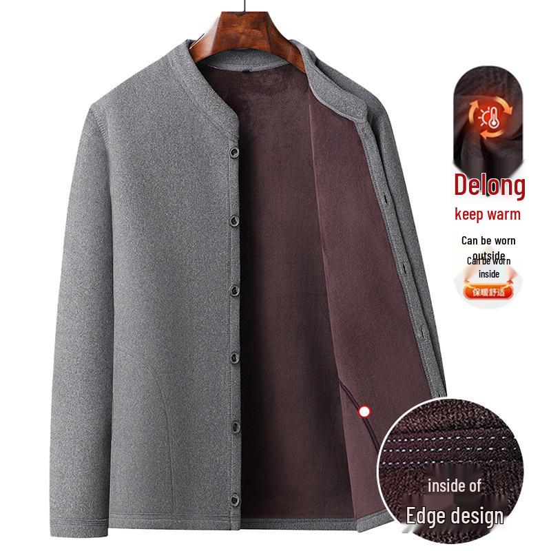 Men's Winter Plus Velvet Cardigan Jacket for Middle-Aged & Elderly - Warm Inner Cotton Layer for Dads