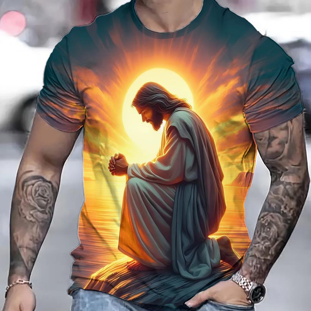 Summer Men's T-Shirt Jesus Prin 3d T-Shirts Short Sleeve Tee Fashion Street Casual Crew Neck Male Oversized Clothing Pullover
