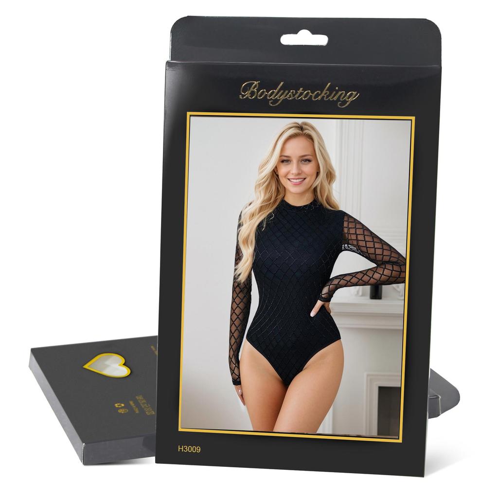 Body minimaliste noir manches longues en maille à col montant