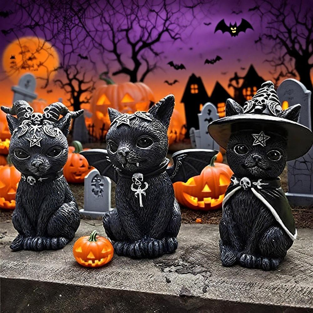 1 Stück Schwarze Katze Statue Hexe Gothic Dekor Handbemalte Skulptur Halloween Schreibtisch Ornament Mysteriöse Niedliche Figur Heimdeko