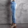 Spring and Autumn new ripped leopard print patch slim and thin mid-waist washed jeans women