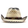 Men's and women's old decorative hand-woven hollow straw hats, European and American lacquered western cowboy hats, outdoor shading straw sun hats