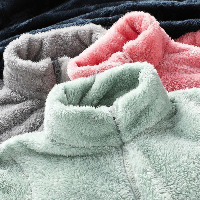 Autumn and winter versatile outer wear double-sided coral fleece jacket loungewear on clothes large size loose thermal stand-up collar sweater