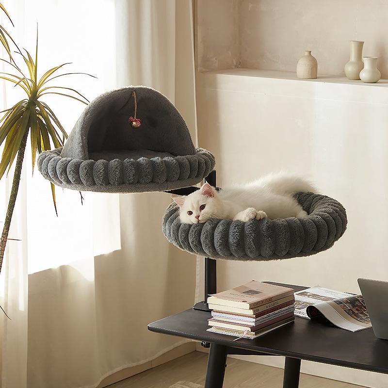 Adjustable 360° Rotating Cat Climbing Frame & House for Large Cats - Space-Saving Desktop Design