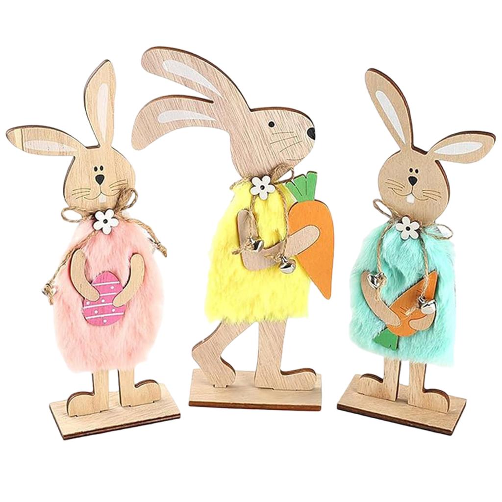 Easter Wooden Bunny Desktop Ornaments Charming Rabbit Ornaments for Parties and Celebrations