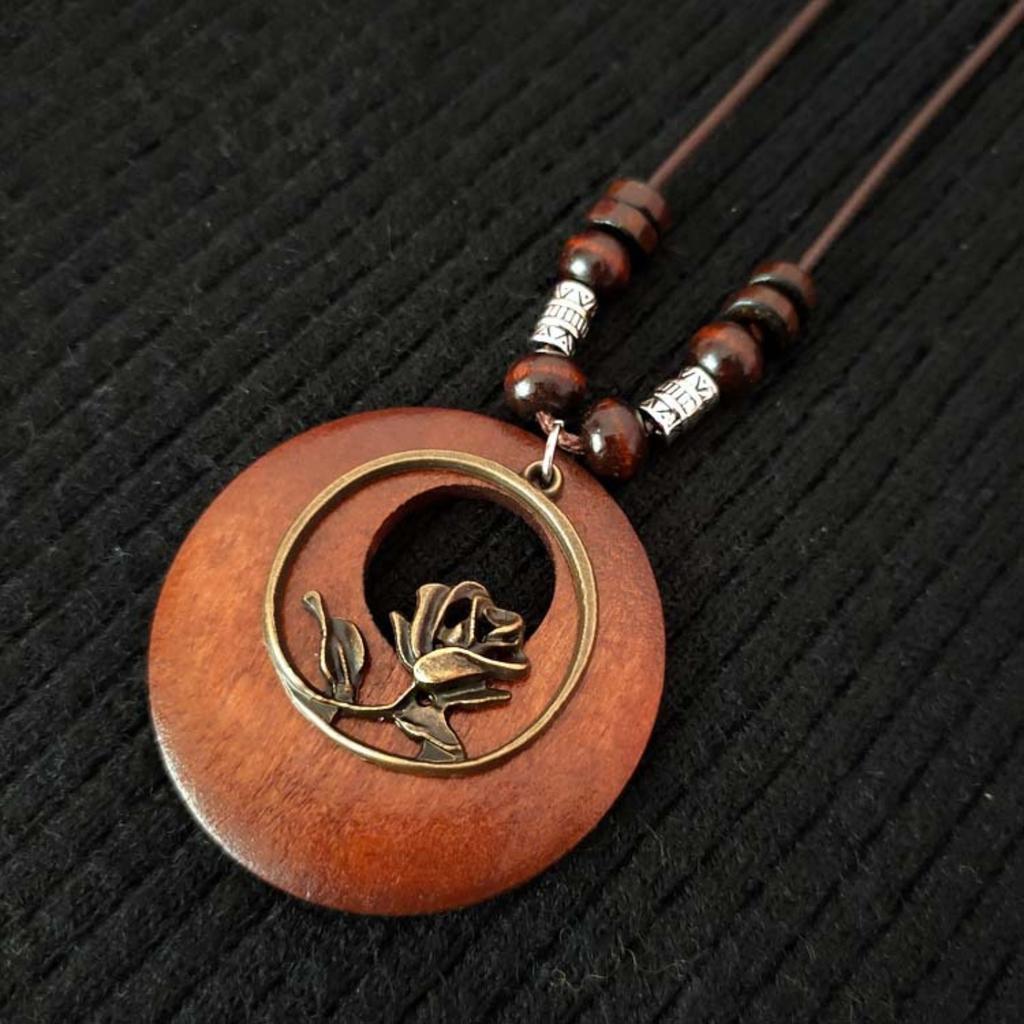 Vintage Cotton And Linen Accessories Wooden Long Women's Sweater Chain