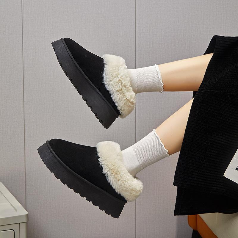 Shallow Mouth Large Size Winter Fluffy Shoes Thick Sole Piled Thickened Snow Boots European Size Women's Shoes Sticker