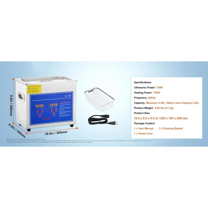 3L Ultrasonic Cleaner Machine Stainless Steel Ultrasonic Cleaning Machine Digital Heater Timer Jewelry Cleaning for Home