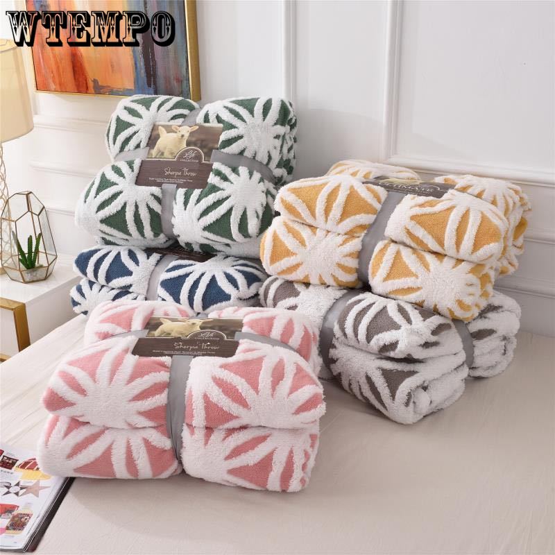 Bed Bedspread Winter Warmth Thickening Three-dimensional Double Layer Comfort Cotton Wool Jacquard Blanket Lamb Wool Blanket Home Textile Bedspread