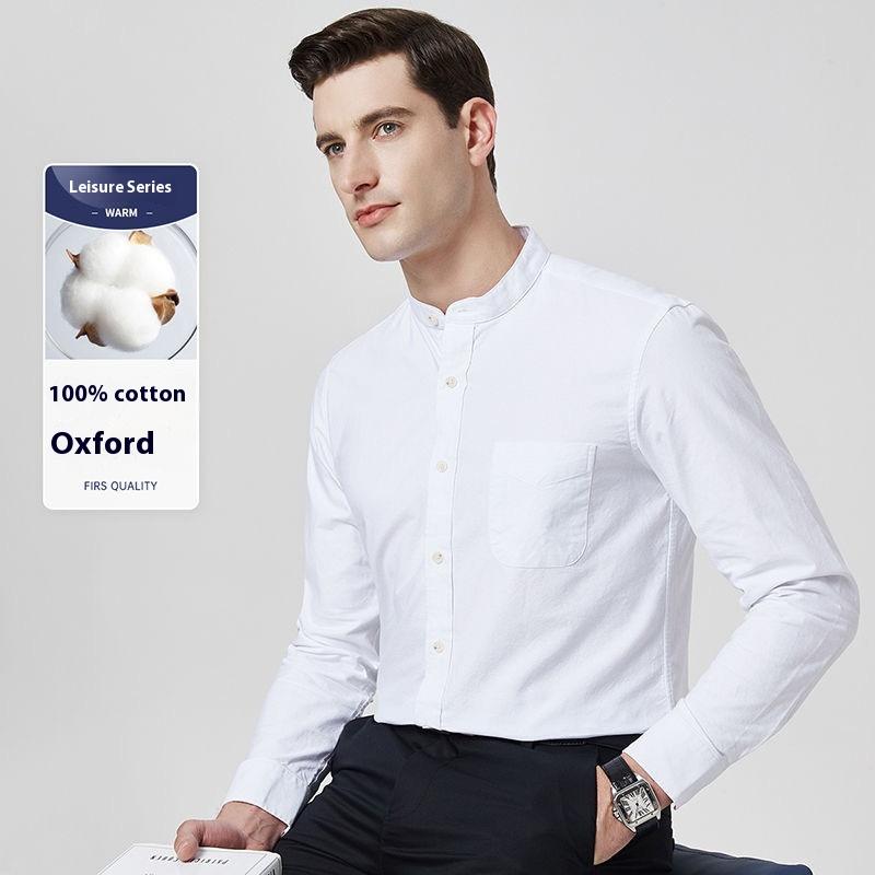 Cozy Up  Men's Banded Collar Shirts Wrinkle Free Long Sleeve Mandarin Collar Button Down Shirt