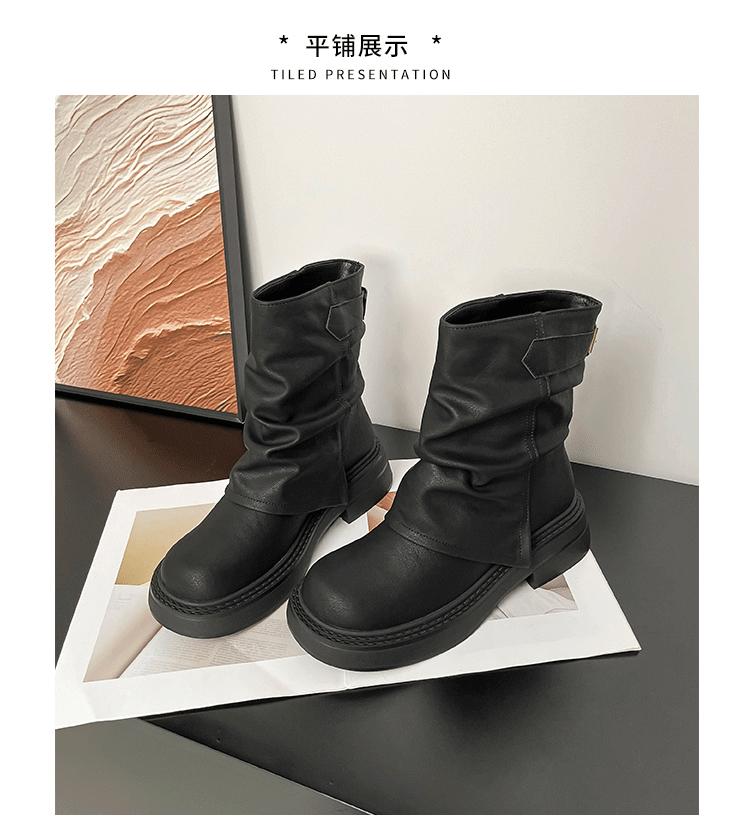 Leather retro pile short boots women's 2025 autumn new thick-soled Martin boots summer brown boots Maillard trouser boots