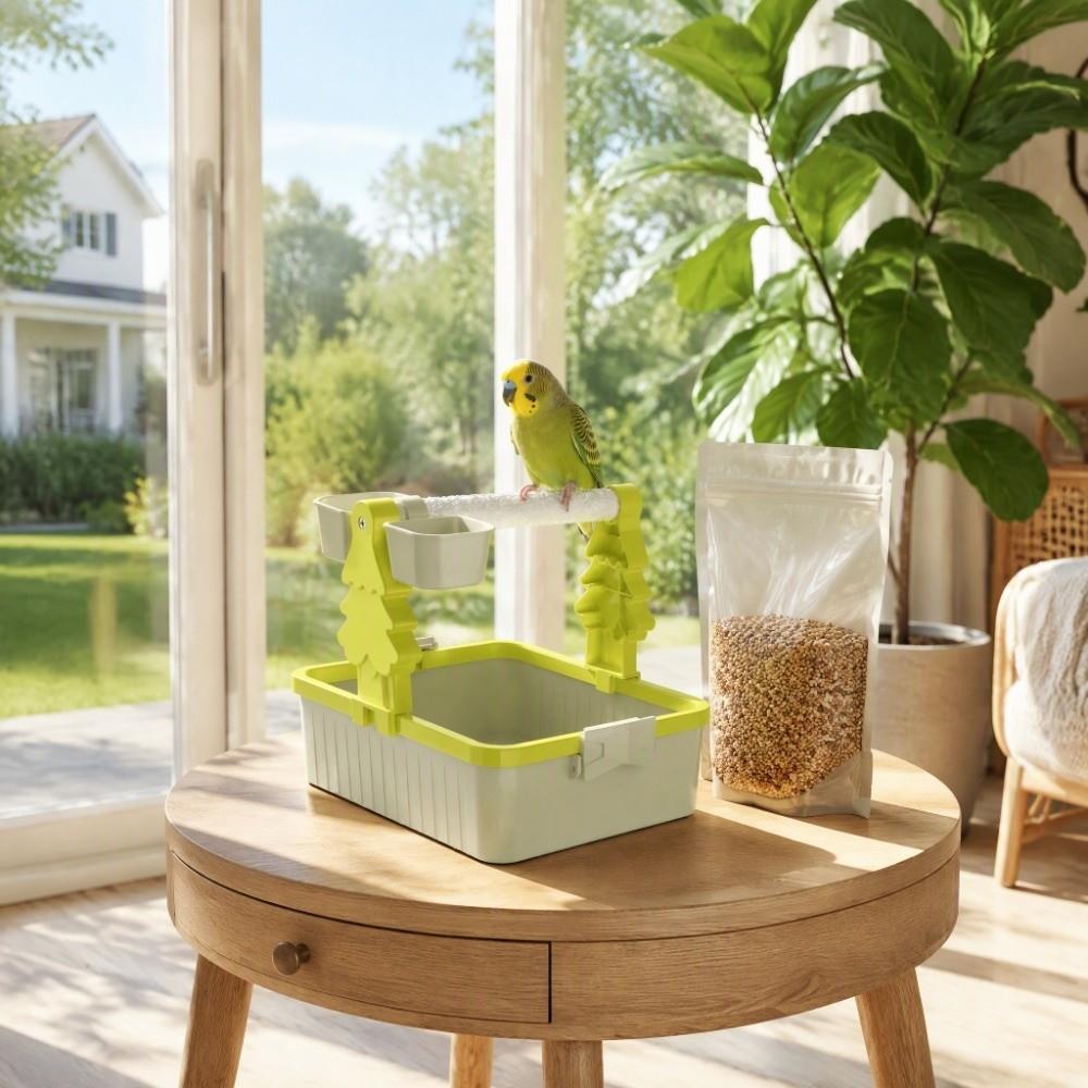 Interactive Bird Feeding Station Rack With Food Cup Parrot Desktop Stand  Pet Supplies