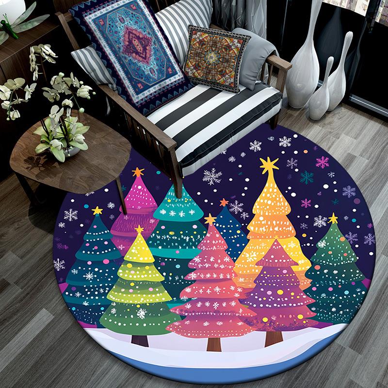 Colorful Trees Snow Winter Round Area Rug,Carpet Rug for Living Room Bedroom Sofa Playroom Decor,Non-slip Floor Mat