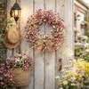 Lifelike Spring Flower Wreath with Bow Artificial Flower Wreath Front Gate Wreath  Front Door