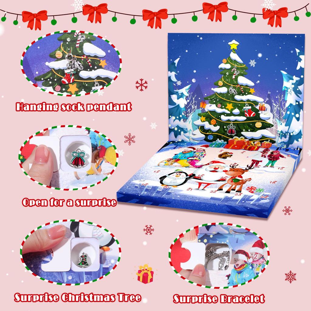 2025 Christmas Advent Calender Gift Box Creative DIY Snowman Santa Claus Bracelet Countdown Calendar Box for Girls New Year Gift