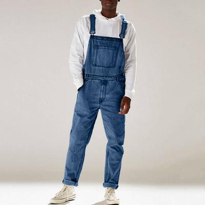 Men's Solid Color Multi-pocket Denim Bib Overalls Casual Daily Denim Jumpsuit Fashion Streetwear Men Suspender Long Pants
