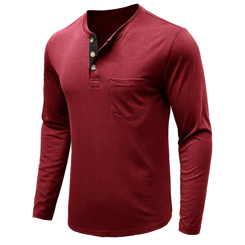 Cămași Henley cu mânecă lungă pentru bărbați, cu buzunar, ocazional, pline de top, de bază, Lenjerie de corp, tricouri cu 3 nasturi, tricou pentru antrenament sportiv Tricou pentru bărbați