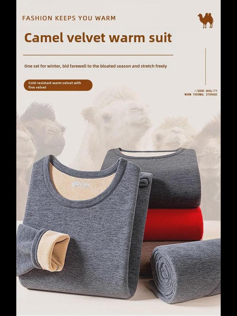 Męski gruby ciepły garnitur z wełny wielbłądziej