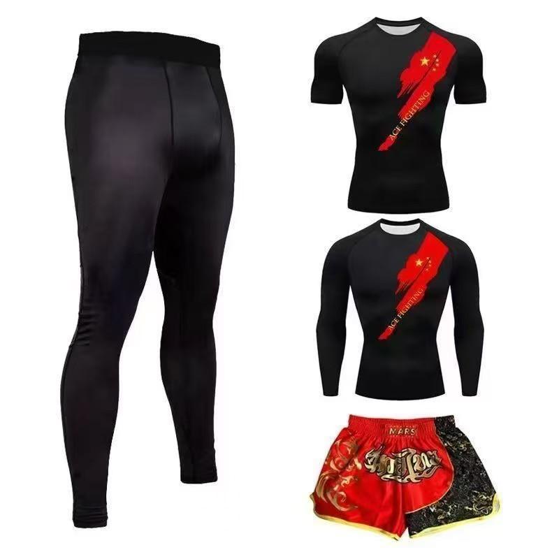 MMA Boxing Training Suit Set Men Women Lightweight Spandex Gym Fighting Wear With Short Sleeve Top Pants