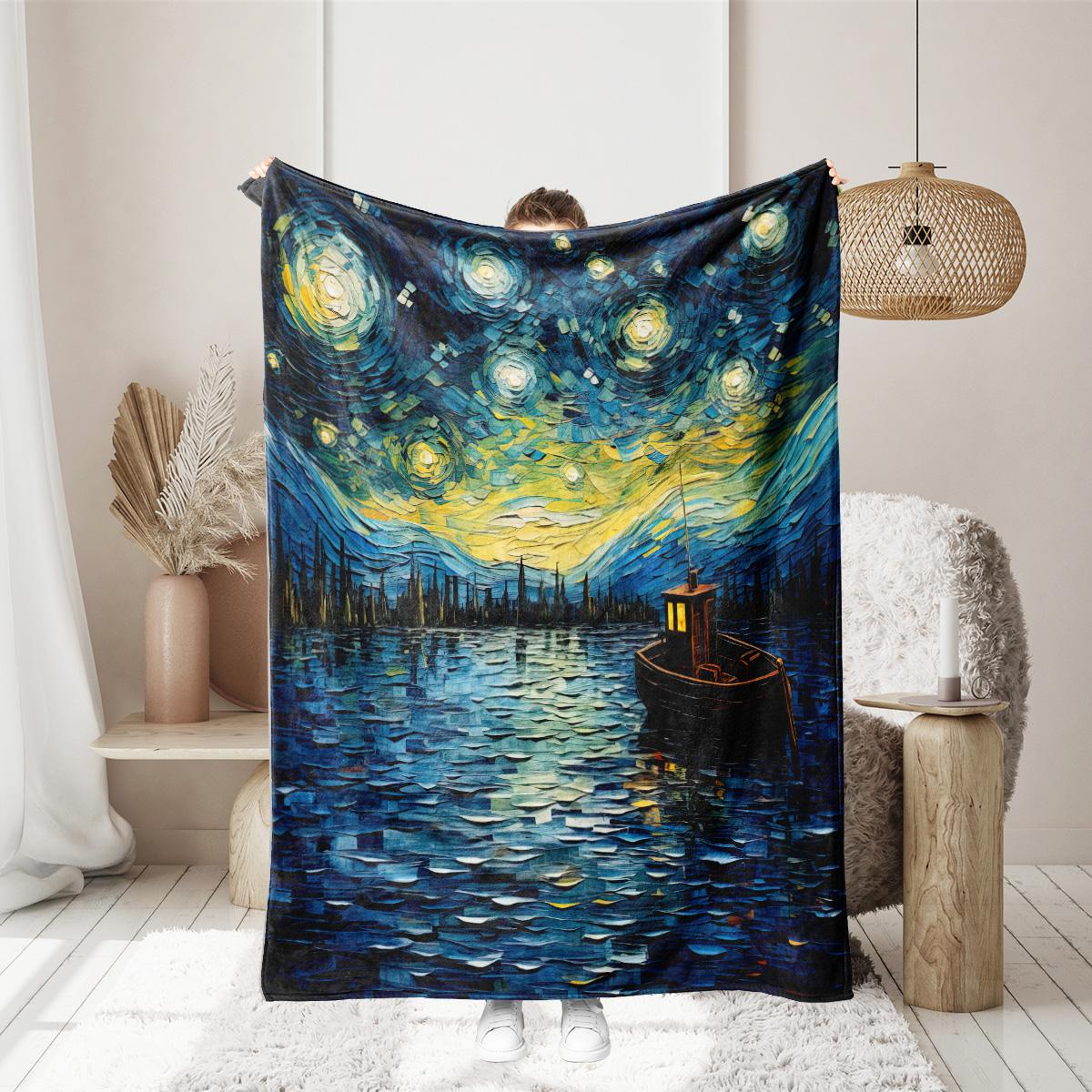 

1 double-sided flannel painting style abstract art printed blanket suitable for sofas, air-conditioned rooms, and camping use 100x150cm