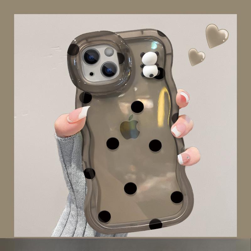 The Three-dimensional Panda Bow Is Suitable for IPhone 15, Phone Case 14PRO, Dual Stand 13, Cute and Shockproof 12, Wavy Edge X