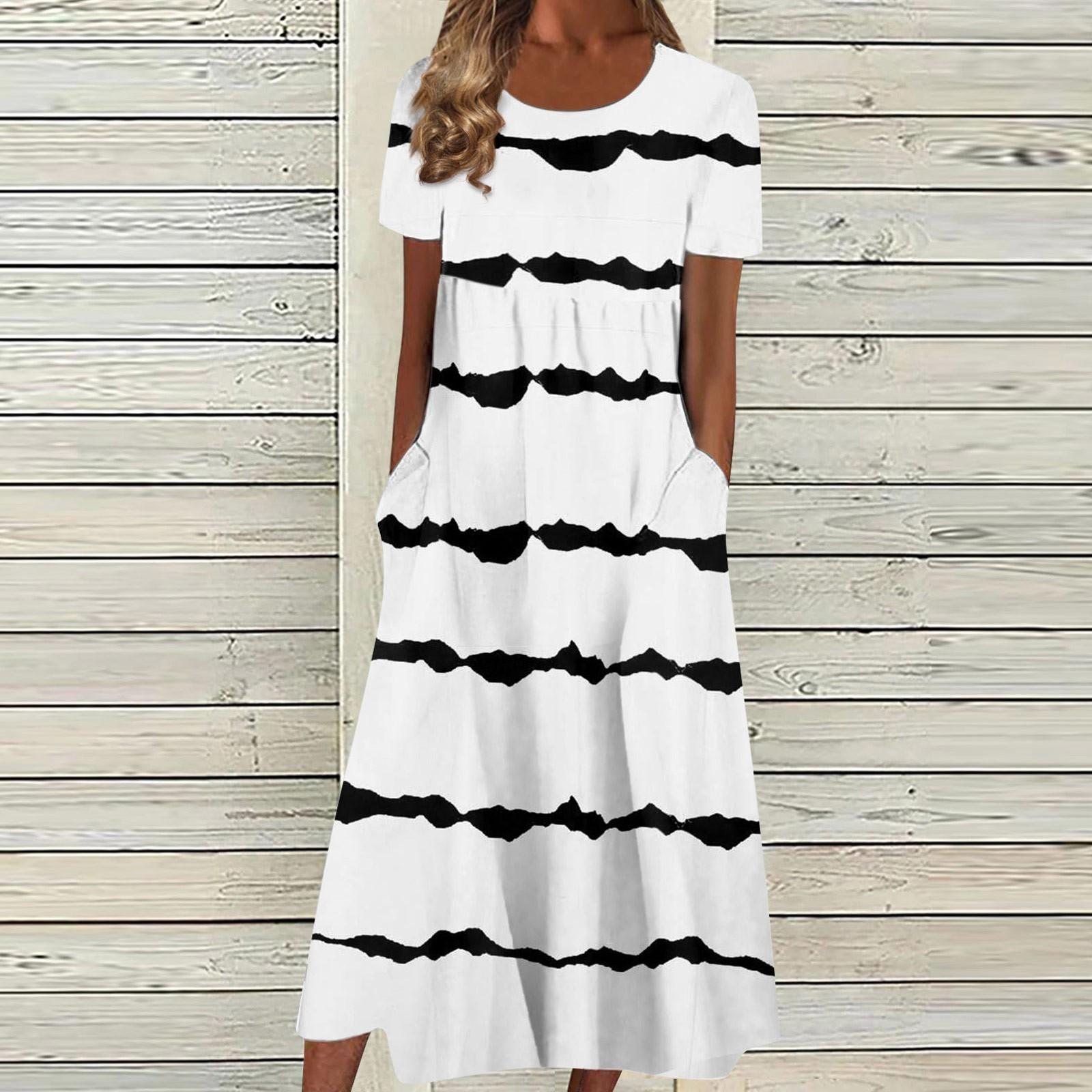 

Женское летнее повседневное модное платье с коротким рукавом и карманом с круглым вырезом XXXL белый