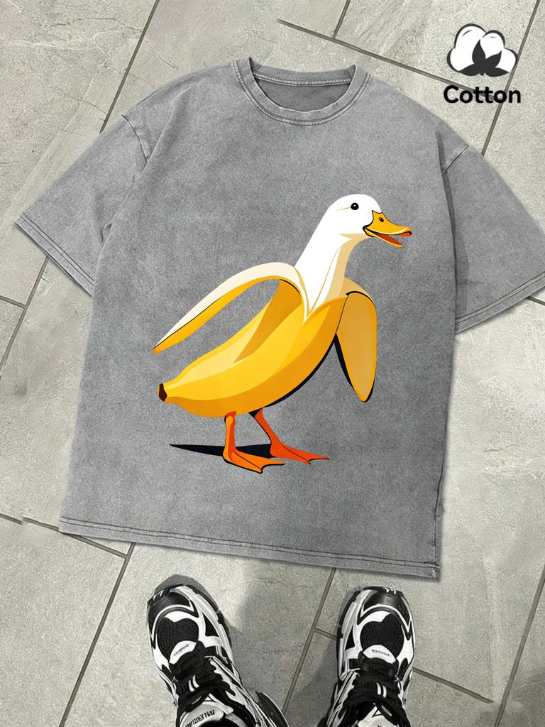 The Combination Of Banana And Duck Men Washed T Shirts Summer Soft Tee Trendy ONeck Short Sleeve Loose Man Cotton AllMatch Top