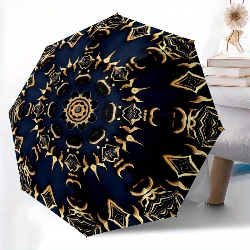 1pc Golden Mandala Pattern Automatic Open, Sturdy Iron Frame, Compact Folding Design, All-Season Portable Umbrella for Women & Men, Outdoor
