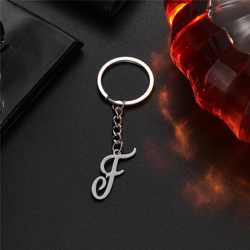 Fashion DIY A-Z Initials Metal Keychains Holder Pendent Key Chain Women Car Key Ring Simple Letter Name Keyrings Party Gift