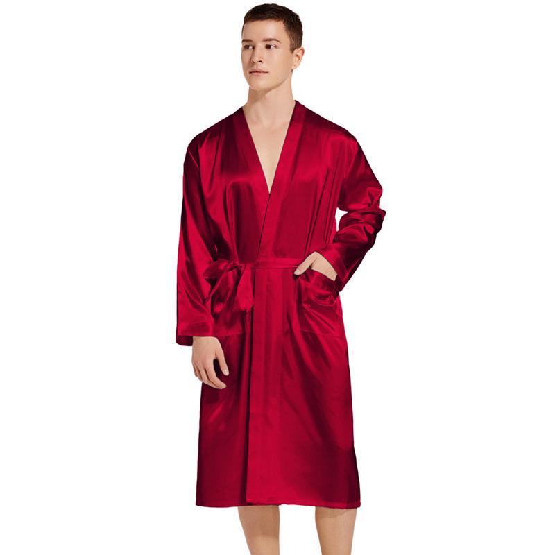 Men's Gold Lettering Wedding Morning Robe - Long, Large Size, Spring/Autumn Cardigan Nightgown