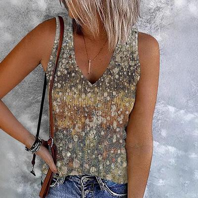 Summer V-neck Casual Retro High-end Sleeveless Printed Vest