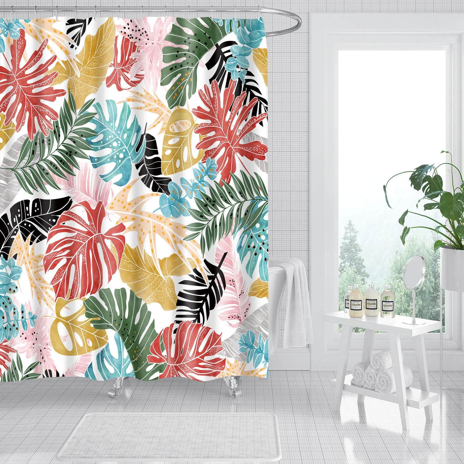Annier Tropical Plants Shower Curtains For Bathroom Polyester Fabric Shower Curtain Leaves Cactus Printing Bathroom Curtains Home Decor
