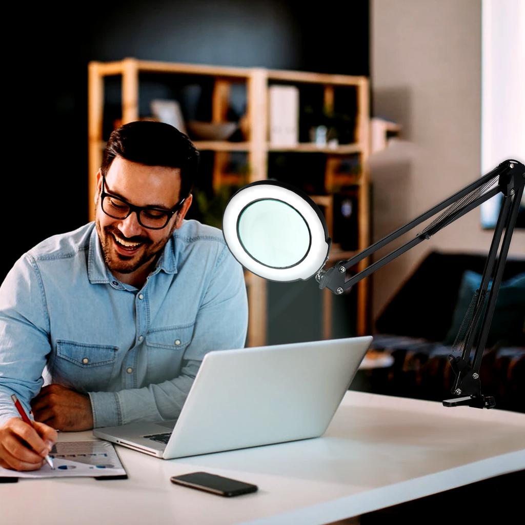 Klem-på-bordlampe med 5x forstørrelsesglasssvingarm Dimbare LED-er Skrivebordslys Touch Control 5