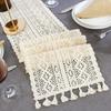 Nordic Crochet Lace Table Runner With Tassel Hollow Tablecloth Romance Wedding Party Table Protector Cover Table Cloth