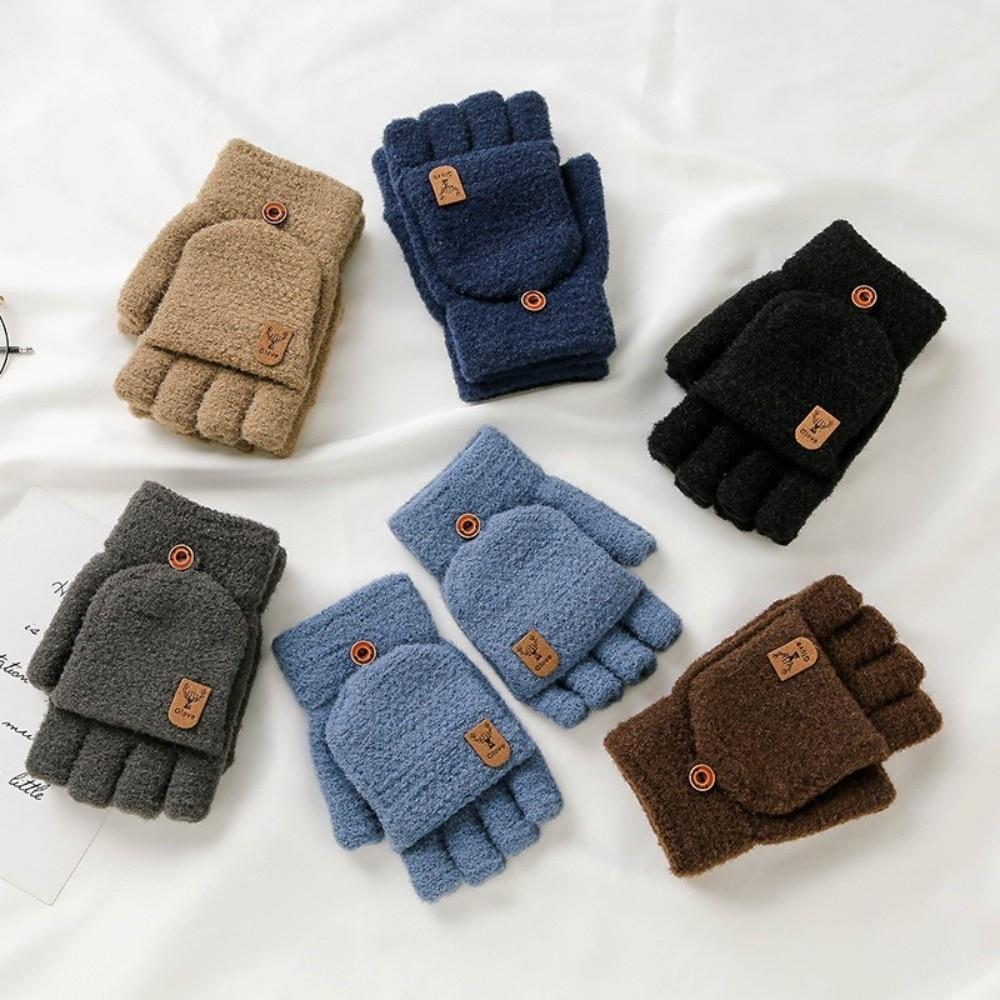 Windproof Half Finger Mittens Warm Writing Mittens Fashion Winter Knitted Gloves  for Men