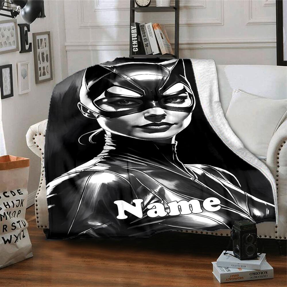 Custom Name Batman Theme Printed Blanket - Perfect for Couch, Bed, Travel & Outdoor Use | Machine Washable, Cozy & Durable.