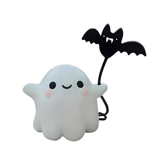 Halloweenská figurka ducha Mini roztomilý duch Netopýr Srdce Socha Pryskyřice Stolní ozdoby pro Domov Kancelář Stolní dekorace