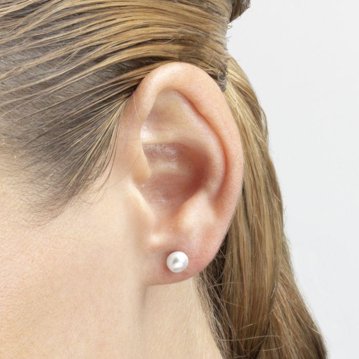 Luxenter 925 Sterling Silver Earrings with White Pearl Finished In 18K Yellow Gold Height 5.3 Mm - Basic