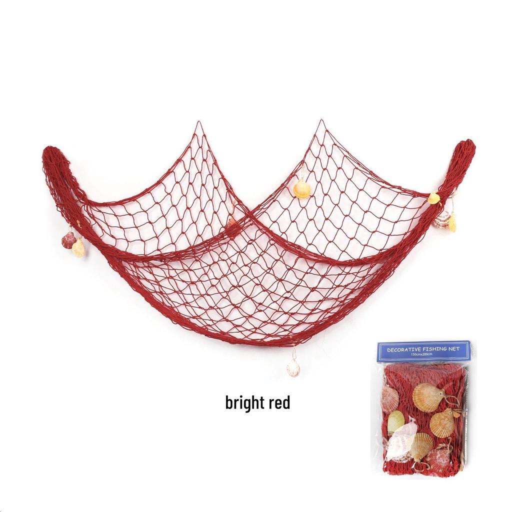 Mediterranean Style Cotton Rope Decorative Fishing Net with Shells for Wall Decor