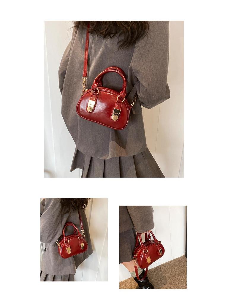 Women's 2025 Spring/Summer Textured Shell Bowling Bag - Versatile Crossbody Handbag