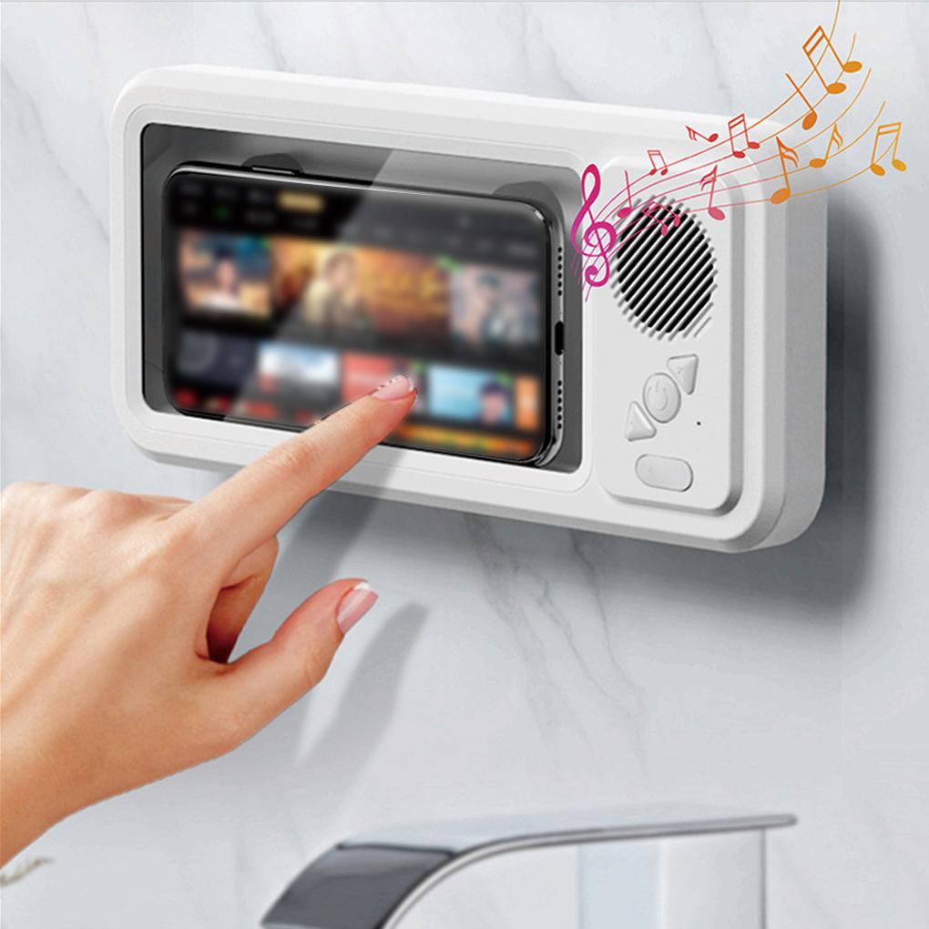 ABS 360° Rotating Mobile Phone Holder With Quick Bluetooth Connection Z07 Bathroom Waterproof Phone Box White bianco