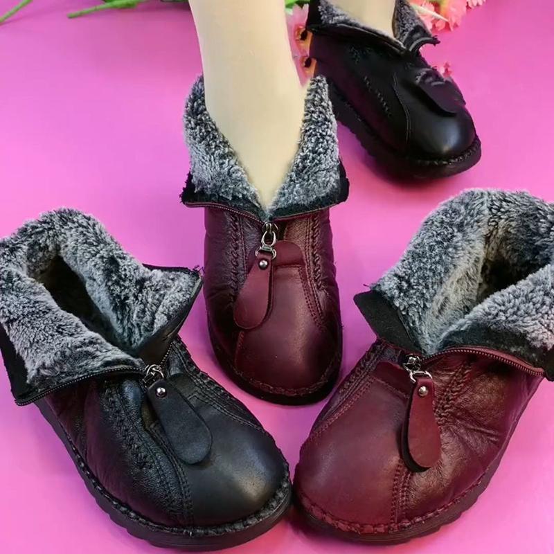 Platform Women Shoes Fleece Warm Winter Women's Boots Soft Sole Non Slip Mom's Shoes Fashion Zip Short Plush Snow Boots