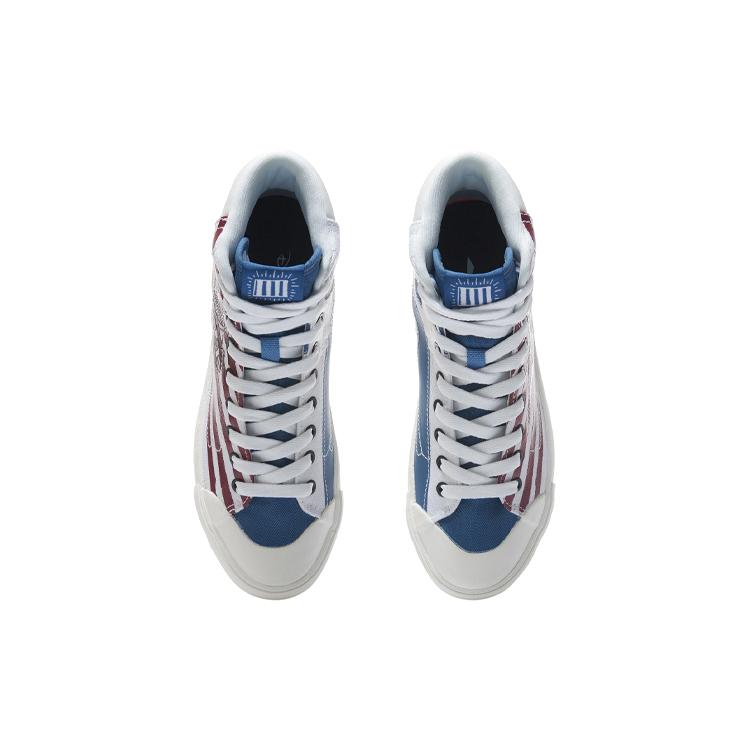 Keith Haring X Li Ning Disney Skateboard Shoes Women's High top Standard White/Paradise Blue AECR062-1