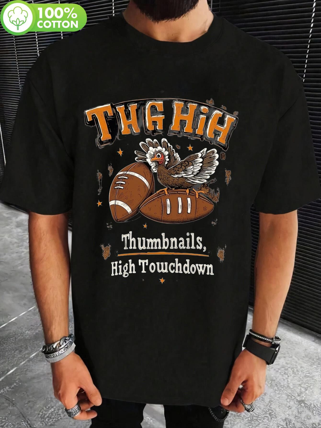Thanksgiving Turkey & Touchdowns Football Graphic T-shirt - 100% Cotton Crewneck Tee with THGH Print S