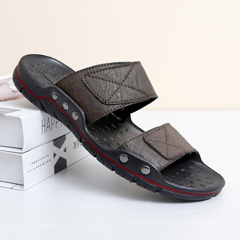 Pánské plážové pantofle z pravé kůže Velké domácí sandály Letní plážové sandály Venkovní Ležérní Vycházky Plážové žabky Pánské Boty