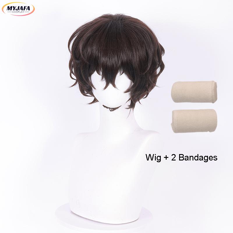 High Quality Dazai Osamu Cosplay Wig Anime Cosplay Short Brown Heat Resistant Synthetic Hair Wigs + Wig Cap
